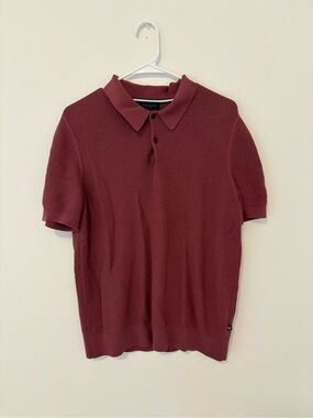 Ted Baker Men's Knit Polo Shirt - Burgundy 4 / LARGE